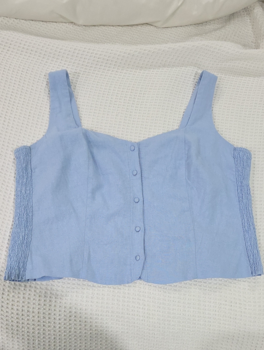 Light Blue Button-Front Square Neck Tank